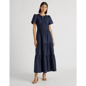 Quince Women’s Navy Organic Cotton Poplin Tiered Maxi Dress Size S NWT